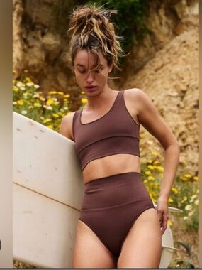 It's Now Cool X Free People The Contour Surf High Rise Bikini Bottoms in Cocoa